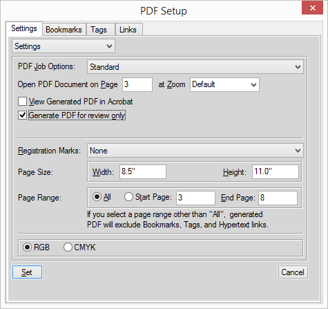 PDF setup